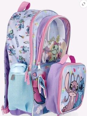 Lilo & Stitch Blue Backpack Set with Lunch kit, Headphones and Water Bottle